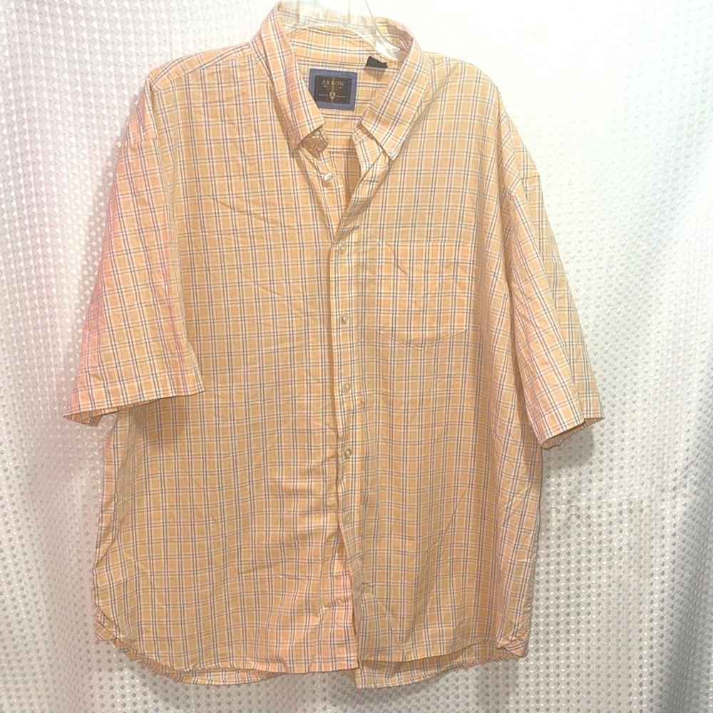 The Arrow Company Button Up Shirt Men's Size 2XL Short Sleeve Plaid orange